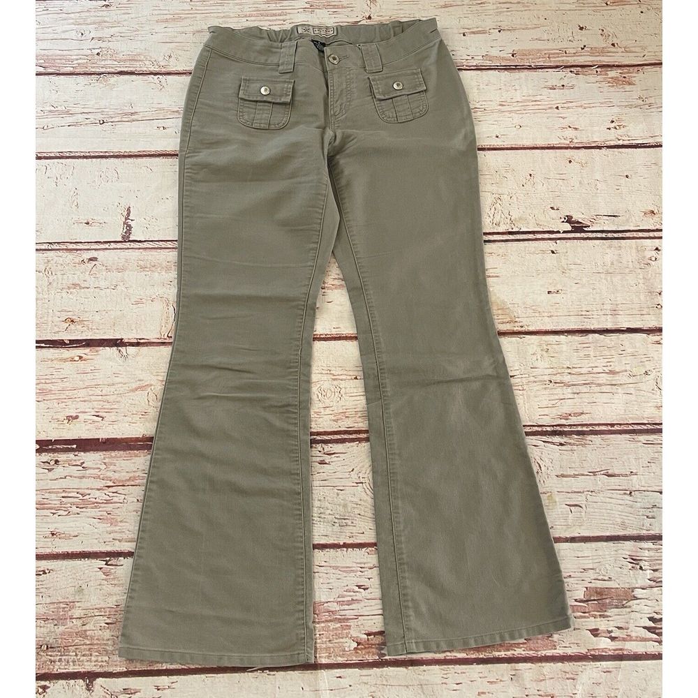 Old Navy Womens Olive Green‎ Flare Pants Size 5 Exposed Button